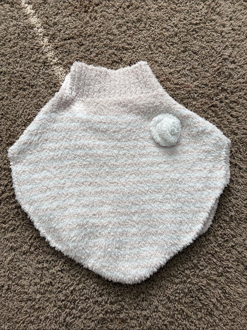 Cozy Plush Striped Girl’s Sweater Poncho in Cream